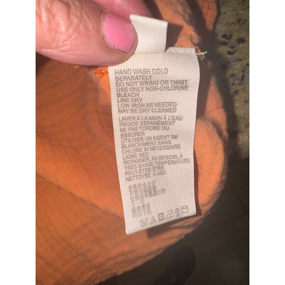 We The Free Orange Cotton Waffle Gauze Textured Short Sleeve Button-Up Shirt L - Picture 7 of 11